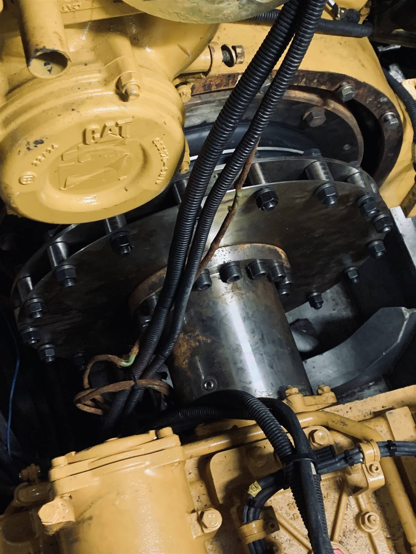 CAT marine engine and gearbox coupling work